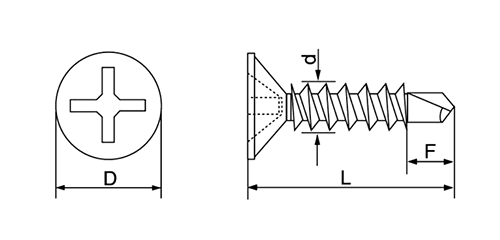 鉄 クイックビス 皿頭 (100本小袋入り)(山喜産業)の寸法図