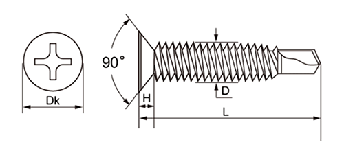 ステンレス SUS305 FRXドリルネジ皿頭 小頭(頭径D＝6)(細目)(ミヤガワ製)の寸法図