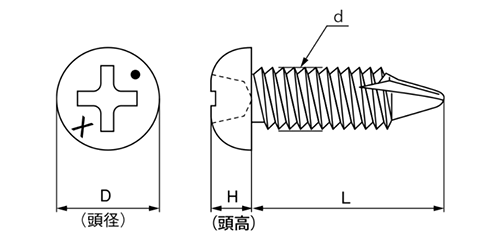 ステンレス(ASL503) MRXバリスター(なべ頭)ドリルねじ(アルミ薄板用)(ミヤガワ製)の寸法図