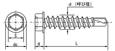パーフェクトステンレス PS550 EXCEL HEX(六角頭)(丸ヱム製作所)の寸法図