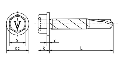 パーフェクトステンレス PS550 EXCEL HEX(六角頭) サンロック(丸ヱム製作所)の寸法図