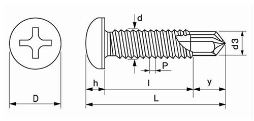 ステンレス SUS410 MBテクス PAN(なべ頭)(細目)の寸法図