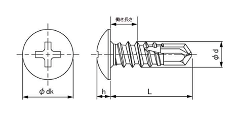ステンレス SUS410 ピアス トラス頭の寸法図