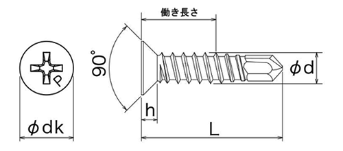ステンレス SUS410 ピアス 皿頭 小頭(頭径D＝7)(粗目)の寸法図