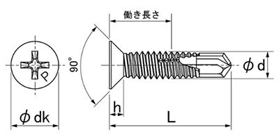 ステンレス SUS410 ピアス皿頭 小頭 (頭径D＝7)(細目)の寸法図