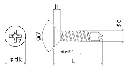 ステンレス SUS410 ピアス皿頭 (全ねじ)の寸法図