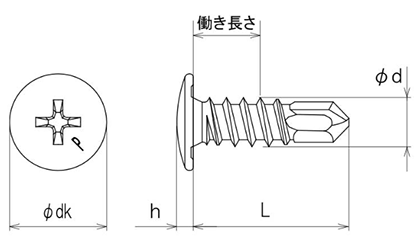 ステンレス SUS410 ピアス ウスト/小頭(トラス頭・薄頭 H＝1.5) ブリスタ入の寸法図