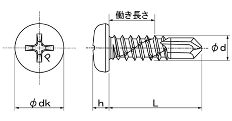 ステンレス SUS410 鬼刃ピアスPAN(なべ頭)(パック入り)(SUS板厚3.0迄)の寸法図