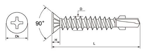 ステンレス SUS410 FRXドリルネジ 皿頭(リーマフレキ付)(ミヤガワ製)の寸法図