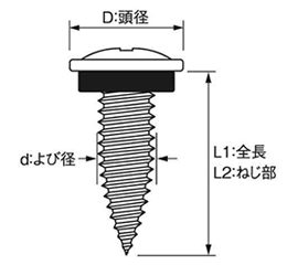 ステンレス SUS410 ダンバ ゼロ パッキン付 (平シンワッシャー頭)(薄鋼板専用)(若井製)の寸法図