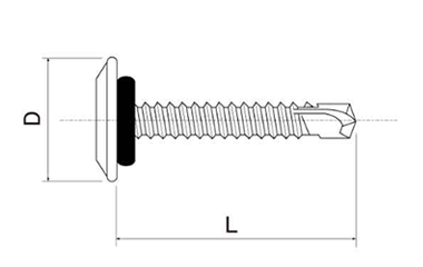 ステンレス SUS410 リベットダンバ パッキン付 (平シンワッシャー頭)(若井製)の寸法図