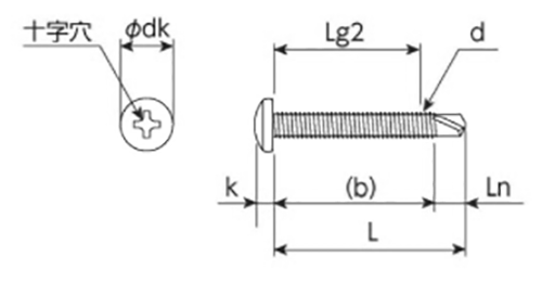 ステンレス SUS410 ドリルスクリューALP-S PAN (なべ頭)(細目)(サンコーテクノ)の寸法図