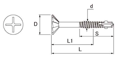ステンレス SUS410 ジャックポイント 皿頭(リーマフレキ付)の寸法図