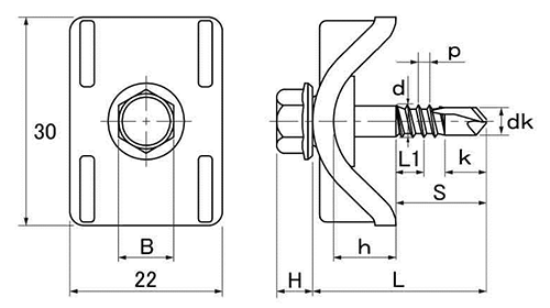 ステンレス SUS410 BRプラザ HEX(六角頭)(ポリカ波板用)(ヤマヒロ)の寸法図