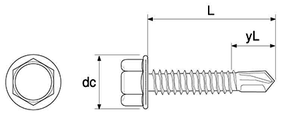 ステンレスSUS410 ドリルビス ロングHEX(六角頭) 厚鋼用 ロング刃先の寸法図