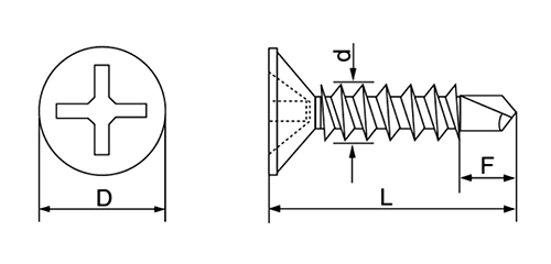 ステンレス SUS410 クイックビス 皿頭 (山喜産業)の寸法図