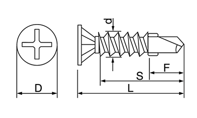 ステンレス SUS410 クイックビス リーマフレキ頭 (山喜産業)の寸法図