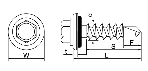 ステンレス SUS410 クイックビスシーリング HEX(六角頭)(山喜産業)の寸法図