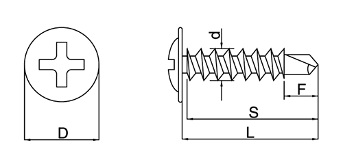 ステンレス SUS410 クイックビス シンワッシャーフラット頭 (粗目)(山喜産業)の寸法図