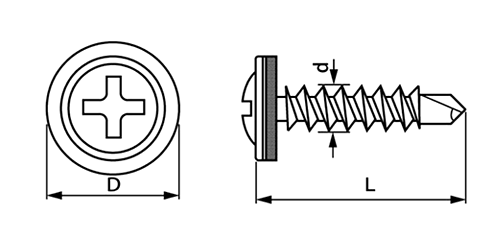 ステンレス SUS410 クイックビス薄板用ワンピースワッシャー付 (山喜産業)の寸法図