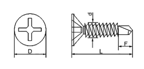 ステンレス SUS410 クイックビス アルミサッシ用 皿頭 小頭(頭径D＝6)(細目)(山喜産業)の寸法図