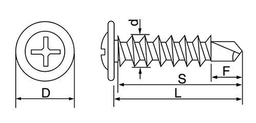 ステンレス SUS410 クイックビス シンワッシャーテーパー頭 (細目)(山喜産業)の寸法図