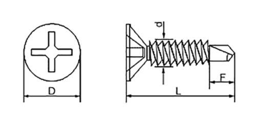 ステンレス SUS410 クイックビス アルミサッシ用 皿頭 小頭(頭径D＝7)(細目)(山喜産業)の寸法図