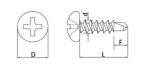 ステンレス SUS410 クイックビス PAN (なべ頭)(100本小袋入り)(山喜産業)の寸法図