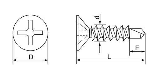 ステンレス SUS410 クイックビス 皿頭 (100本小袋入り)(山喜産業)の寸法図