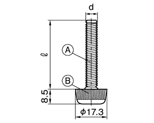 樹脂 丸型アジャスターAタイプ (台座φ17.3)高さ調整用(ムラコシ精工)の寸法図