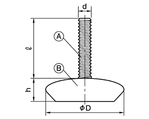 樹脂 丸型アジャスターBタイプ(茶色)(台座φ31)高さ調整用(ムラコシ精工)の寸法図