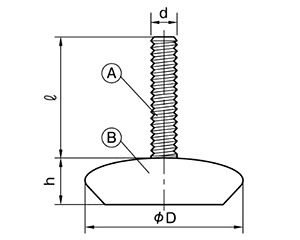 樹脂 丸型アジャスターBタイプ(黒色)(台座φ50)高さ調整用(ムラコシ精工)の寸法図