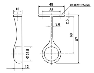 ムラコシ精工 ダイキャスト 丸型パイプブラケットA-1 (パイプ径φ25用)の寸法図