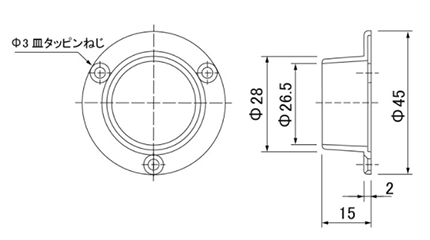 ムラコシ精工 ダイキャスト 丸型パイプソケットB-1 (パイプ径φ25用)の寸法図