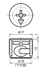 ムラコシ精工 エキセンティージョイント 本体 (木工ジョイント用/樹脂+亜鉛ダイキャスト)の寸法図
