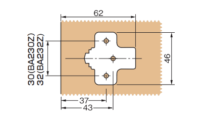 ムラコシ精工 スライドヒンジ ベースプレート(クロスタイプ)(BA230Z・232Z)の寸法図