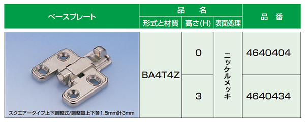 ムラコシ精工 スライドヒンジ ベースプレート(スクエアータイプ)(BA4T4Z)の寸法表