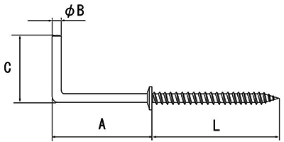 鉄 足長洋折 (線径xねじ部mmx全長mm(約)の寸法図