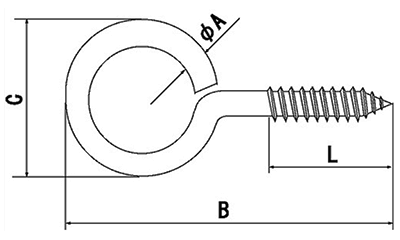 鉄 ヒートン (線径x輪外径x全長)の寸法図