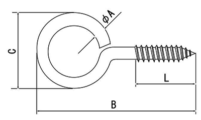 鉄 コーティングヒートン (線径x輪外径x全長)の寸法図