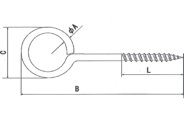 鉄 ビッグヒートン (線径x輪外径x全長)の寸法図