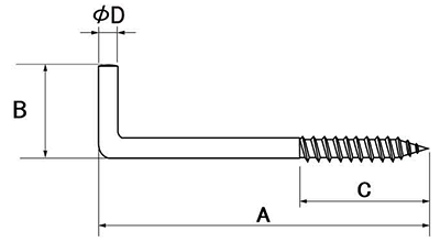 鉄 大折釘 (線径x全長)の寸法図