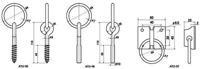 鉄 ヒッチングリング (ATU)の寸法図