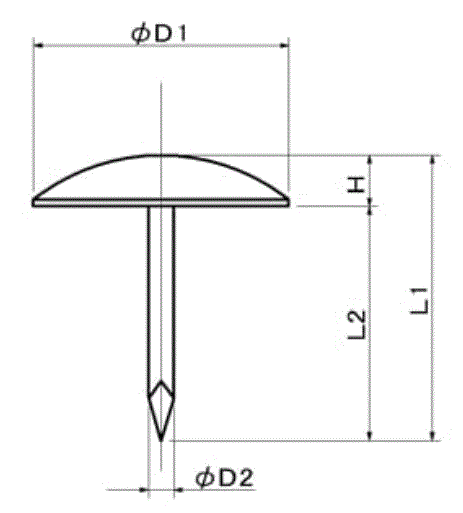 鉄 亀甲鋲 真鍮メッキ (BY2-B1)の寸法図