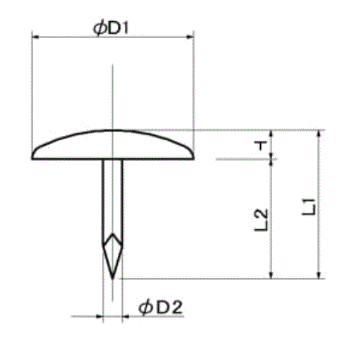 鉄 スベリ鋲 ニッケルメッキ(BY3-N)の寸法図