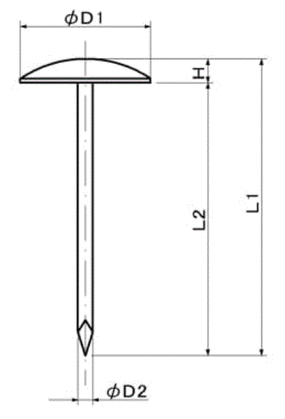 鉄 上敷鋲 ニッケルメッキ (BY6-N)の寸法図