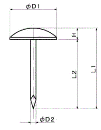 鉄 格子鋲 ニッケルメッキ (BY8-N)の寸法図