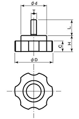 鉄 グリップボルト ABS樹脂 菊型 ねじ部鉄(GBT2/中型)(宮川公製作所)の寸法図