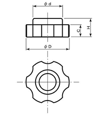 鉄 グリップナット ABS樹脂 菊型 ねじ部 黄銅(GNT1/小型)(宮川公製作所)の寸法図