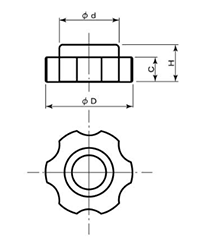 鉄 グリップナット ABS樹脂 菊型 ねじ部 黄銅(GNT3/大型)(宮川公製作所)の寸法図